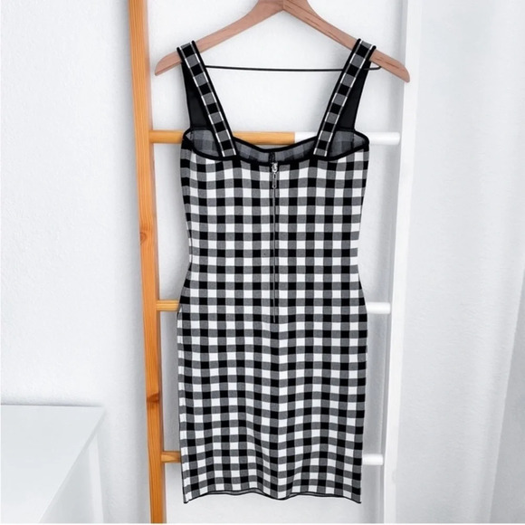 Ronny Kobo Midori Gingham Bodycon Mini Dress White Gray Checker Checked S - Picture 3 of 12